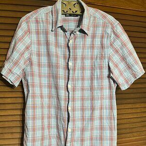 Chaps Plaid Short Sleeve Button-Up Shirt Men’s Large Blue Red Cotton Casual